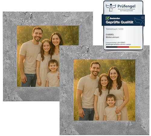 CABBEL Bilderrahmen 10x10 cm aus MDF | Acrylglas bruchsicher | Grau (Beton) | 2er Pack | Quadratischer Fotorahmen zum Aufstellen oder Aufhängen | Modern & stabil von CABBEL