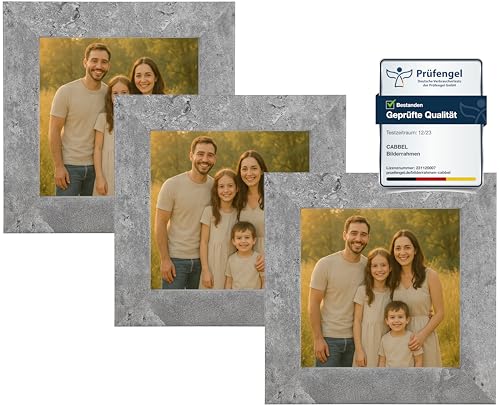 CABBEL Bilderrahmen 10x10 cm aus MDF | Acrylglas bruchsicher | Grau (Beton) | 3er Pack | Quadratischer Fotorahmen zum Aufstellen oder Aufhängen | Modern & stabil von CABBEL