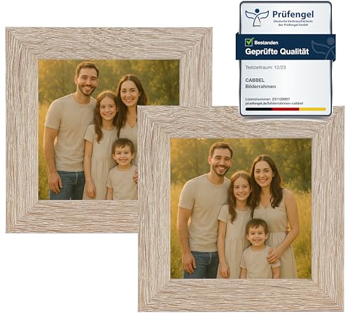 CABBEL Bilderrahmen 10x10 cm aus MDF | Acrylglas bruchsicher | Mokka | 2er Pack | Quadratischer Fotorahmen zum Aufstellen oder Aufhängen | Modern & stabil von CABBEL