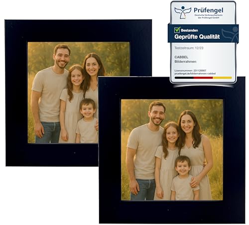 CABBEL Bilderrahmen 10x10 cm aus MDF | Acrylglas bruchsicher | Schwarz | 2er Pack | Quadratischer Fotorahmen zum Aufstellen oder Aufhängen | Modern & stabil von CABBEL
