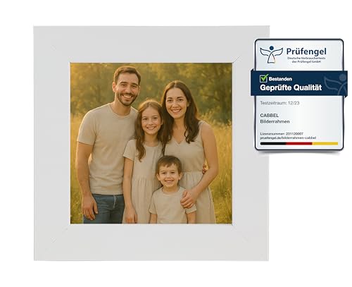 CABBEL Bilderrahmen 10x10 cm aus MDF | Acrylglas bruchsicher | Weiß | 1er Pack | Quadratischer Fotorahmen zum Aufstellen oder Aufhängen | Modern & stabil von CABBEL
