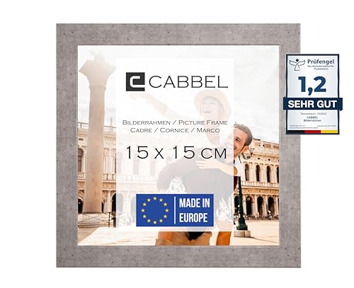 CABBEL Bilderrahmen 15x15 cm, Grau/Beton, stabiles MDF-Holz Rahmen, bruchsicherem Plexi-Glas, zum Aufhängen & Aufstellen, ideal für Fotos/Bilder/Collage von CABBEL