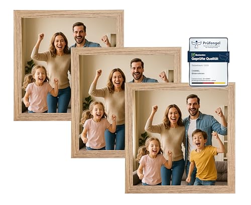 CABBEL Bilderrahmen 25x25 cm aus MDF | Acrylglas bruchsicher | Eiche | 3er Pack | Quadratischer Fotorahmen zum Aufstellen oder Aufhängen | Modern & stabil CABBEL Bilderrahmen 25x25 cm aus MDF | Acrylglas bruchsicher | Eiche | 3er Pack | Quadratischer Fotorahmen zum Aufstellen oder Aufhängen | Modern & stabil von CABBEL