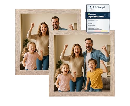 CABBEL Bilderrahmen 25x25 cm aus MDF | Acrylglas bruchsicher | Mokka | 2er Pack | Quadratischer Fotorahmen zum Aufstellen oder Aufhängen | Modern & stabil von CABBEL