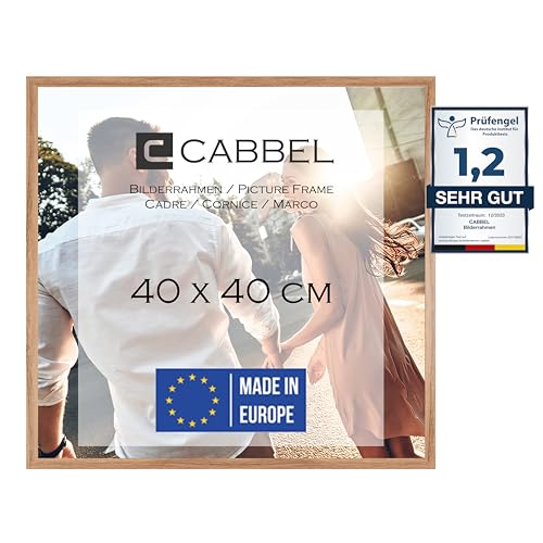 CABBEL Bilderrahmen 40x40 cm, Eiche, stabiles MDF-Holz Rahmen, bruchsicherem Plexi-Glas, zum Aufhängen, ideal für Fotos/Bilder/Collage von CABBEL