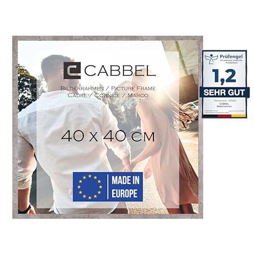 CABBEL Bilderrahmen 40x40 cm, Grau/Beton, stabiles MDF-Holz Rahmen, bruchsicherem Plexi-Glas, zum Aufhängen, ideal für Fotos/Bilder/Collage von CABBEL