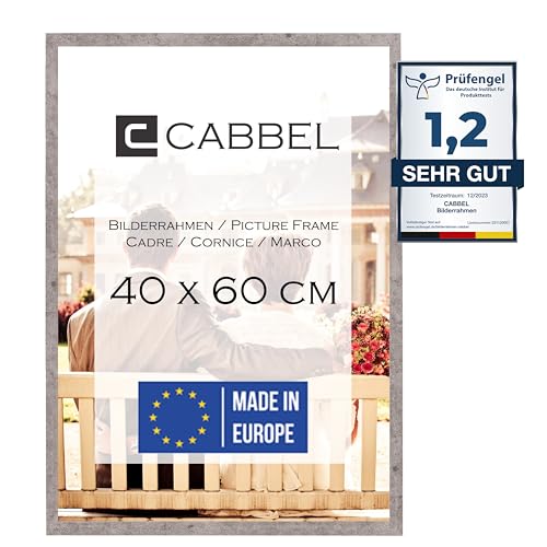 CABBEL Bilderrahmen 40x60 cm, Grau (Beton), stabiles MDF-Holz Rahmen, bruchsicherem Plexi-Glas, zum Aufhängen, ideal für Fotos/Bilder/Collage von CABBEL