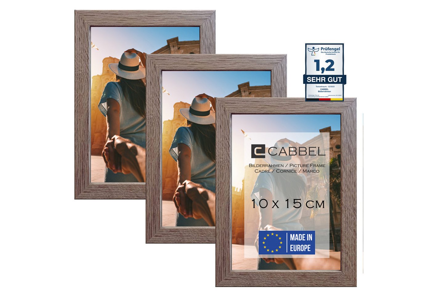 CABBEL Bilderrahmen MDF Holz-Rahmen, Acrylglas, Collagen, Portraits, Bilder für Wand-Tisch, für 3 Bilder (Spar-Set), 3er Set Bilderrahmen 10x15 cm in Braun, Modern, Schmal, Fotorahmen, Ideal für Fotogalerie, Wanddeko, Lifestyle von CABBEL