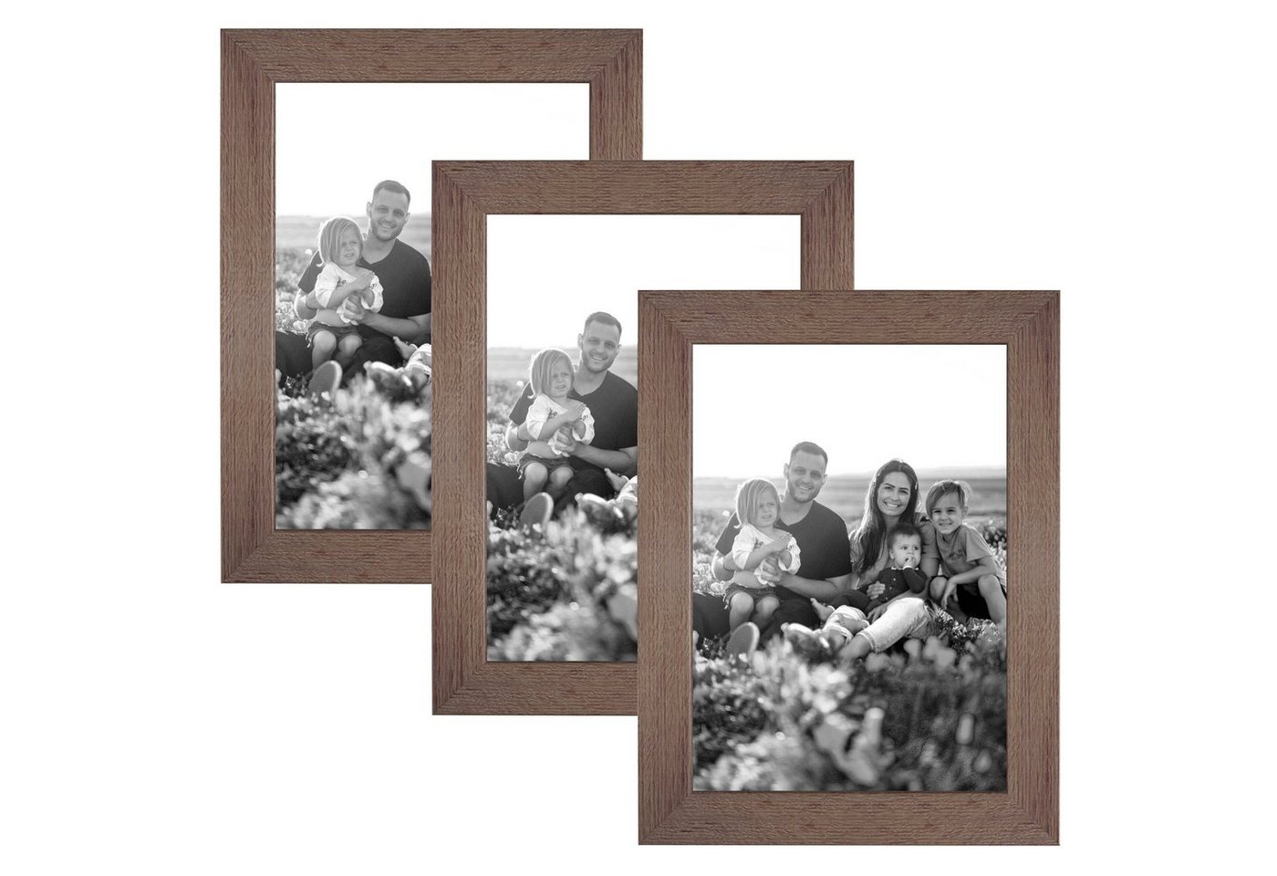 CABBEL Bilderrahmen-Set MDF Holz-Rahmen, Acrylglas, Collagen, Portraits, Bilder für Wand-Tisch, für 3 Bilder (Spar-Set), 3er Set Bilderrahmen 10x15 cm in Braun, Modern, Schmal, Fotorahmen, Ideal für Fotogalerie, Wanddeko, Lifestyle von CABBEL