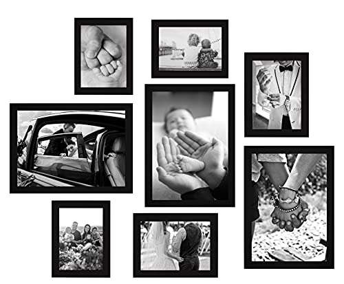 CABBEL Collage 8er Set Bilderrahmen Vorteilspackung - 3x 10x15 | 2x 13x18 | 3x 21x30 (DIN A4) Modern MDF Holzrahmen mit bruchsicherem Acrylglas Schwarz von CABBEL