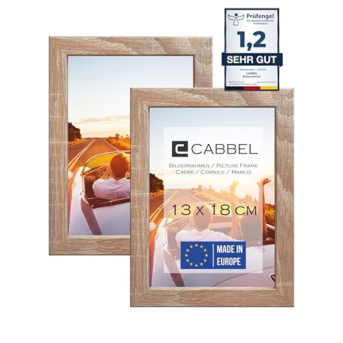 CABBEL Doppelpack (2er Set) Bilderrahmen 13x18 cm, Mokka, stabiles MDF-Holz Rahmen, bruchsicherem Plexi-Glas, zum Aufhängen & Aufstellen, ideal für Fotos/Bilder/Collage von CABBEL