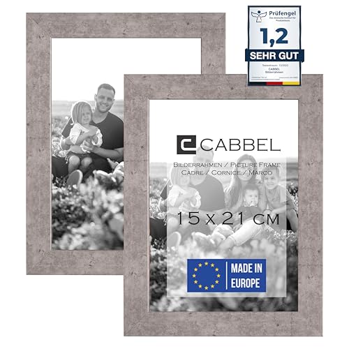CABBEL Doppelpack (2er Set) Bilderrahmen 15x21 cm, Grau/Beton, stabiles MDF-Holz Rahmen, bruchsicherem Plexi-Glas, zum Aufhängen & Aufstellen, ideal für Fotos/Bilder/Collage von CABBEL