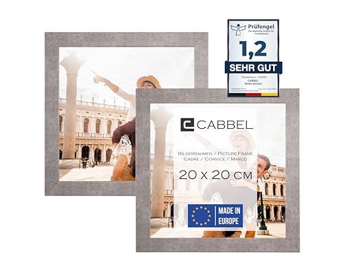 CABBEL Doppelpack (2er Set) Bilderrahmen 20x20 cm, Grau/Beton, stabiles MDF-Holz Rahmen, bruchsicherem Plexi-Glas, zum Aufhängen & Aufstellen, ideal für Fotos/Bilder/Collage von CABBEL