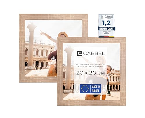 CABBEL Doppelpack (2er Set) Bilderrahmen 20x20 cm, Mokka, stabiles MDF-Holz Rahmen, bruchsicherem Plexi-Glas, zum Aufhängen & Aufstellen, ideal für Fotos/Bilder/Collage von CABBEL