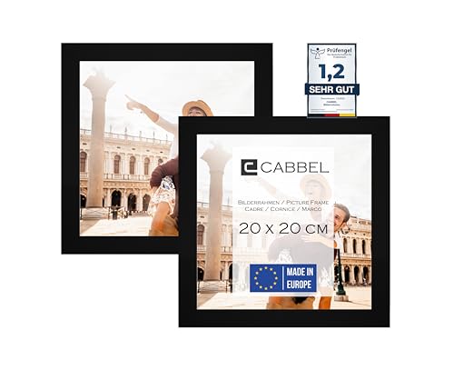 CABBEL Doppelpack (2er Set) Bilderrahmen 20x20 cm, Schwarz, stabiles MDF-Holz Rahmen, bruchsicherem Plexi-Glas, zum Aufhängen & Aufstellen, ideal für Fotos/Bilder/Collage von CABBEL