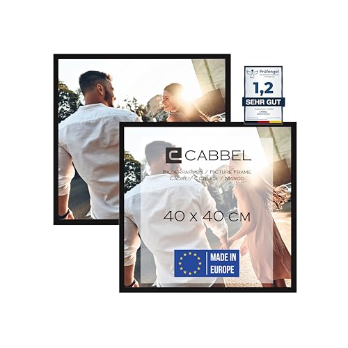 CABBEL Doppelpack (2er Set) Bilderrahmen 40x40 cm, Schwarz, stabiles MDF-Holz Rahmen, bruchsicherem Plexi-Glas, zum Aufhängen, ideal für Fotos/Bilder/Collage von CABBEL