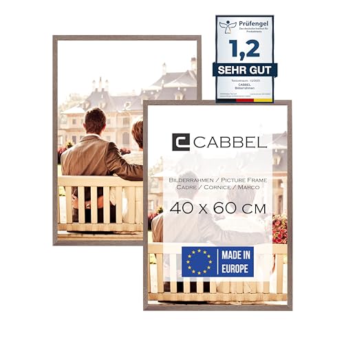 CABBEL Doppelpack (2er Set) Bilderrahmen 40x60 cm, Eiche Dunkel, stabiles MDF-Holz Rahmen, bruchsicherem Plexi-Glas, zum Aufhängen, ideal für Fotos/Bilder/Collage von CABBEL