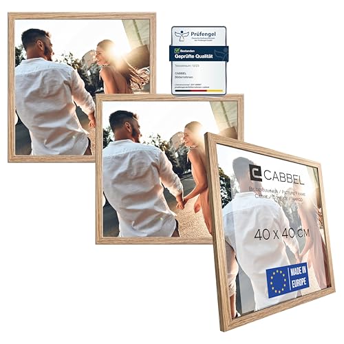 CABBEL Dreierpack (3 Stk.) Bilderrahmen 40x40 cm MDF Holz-Rahmen in Eiche | mit bruchsicherem Plexi-Glas/Modern von CABBEL