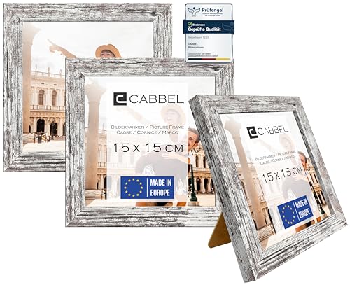 CABBEL Dreierpack (3 Stk.) Bilderrahmen 15x15 cm MDF Holz-Rahmen in Birke | mit bruchsicherem Plexi-Glas/Modern von CABBEL