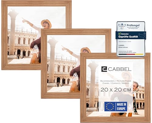 CABBEL Dreierpack (3 Stk.) Bilderrahmen 20x20 cm MDF Holz-Rahmen in Eiche | mit bruchsicherem Plexi-Glas/Modern von CABBEL
