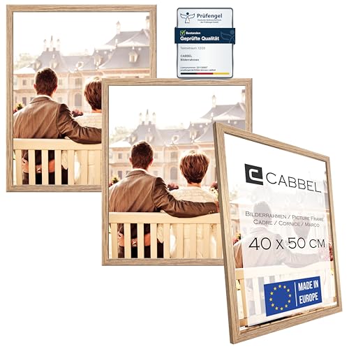 CABBEL Dreierpack (3 Stk.) Bilderrahmen 40x50 cm MDF Holz-Rahmen in Eiche | mit bruchsicherem Plexi-Glas/Modern von CABBEL
