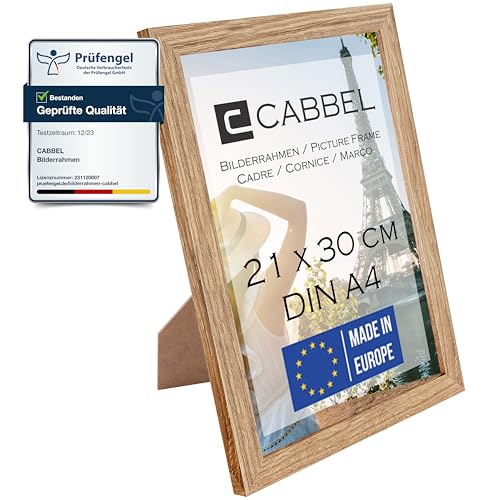 CABBEL Einzelpack (1 STK.) Bilderrahmen DIN A4 21x30 MDF Holz-Rahmen in Eiche | mit bruchsicherem Plexi-Glas/Modern von CABBEL