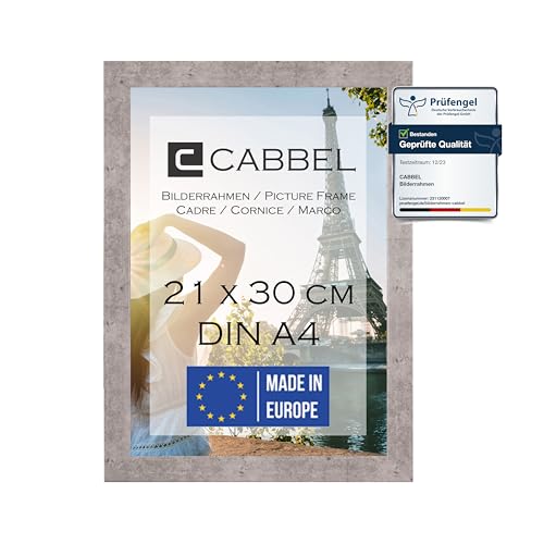 CABBEL Einzelpack (1 STK.) Bilderrahmen DIN A4 21x30 MDF Holz-Rahmen in Grau/Beton | mit bruchsicherem Plexi-Glas/Modern von CABBEL
