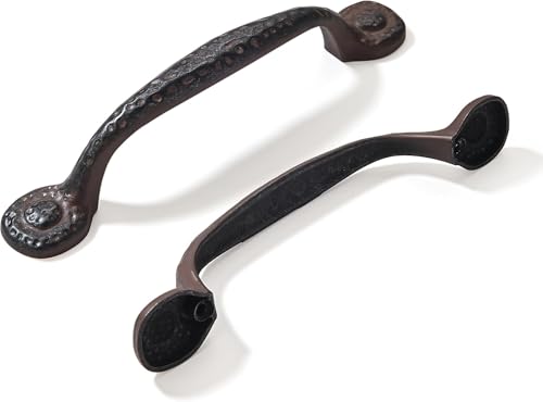 CABDM Rustikale schwarze Schrankgriffe – Vintage-Küchenbeschläge, 76 mm Lochmitte, 10 Stück von CABDM