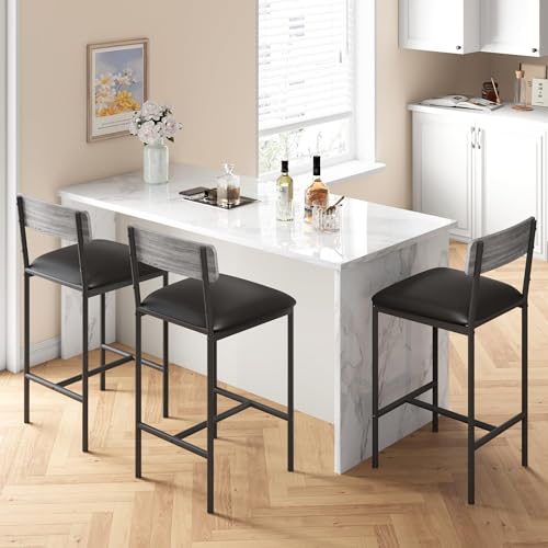 CABIHOME Barhocker 2er Set, Barhocker 2er Set, 64 cm gepolsterte Barstühle für 2, Thekenhöhe Barhocker Set für Insel, Theke, Bar, Retro Grau CABIHOME Barhocker 2er Set, Barhocker 2er Set, 64 cm gepolsterte Barstühle für 2, Thekenhöhe Barhocker Set für Insel, Theke, Bar, Retro Grau von CABIHOME
