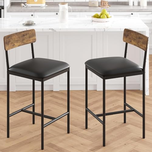 CABIHOME Barhocker 2er Set, Barhocker 2er Set, 64 cm gepolsterte Barstühle für 2, Thekenhöhe Barhocker Set für Insel, Thekenbar, Retro Braun von CABIHOME