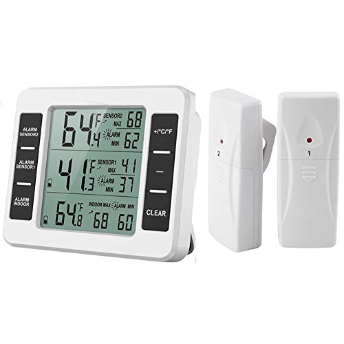 Kühlschrank Thermometer Gefrierschrank Thermometer Kühlschrankthermometer Wireless Digital Thermometer mit 2 Sensoren Temperatur Min/Max Aufzeichnung Perfekt für Hause, Bars, Cafes etc von CABINA HOME