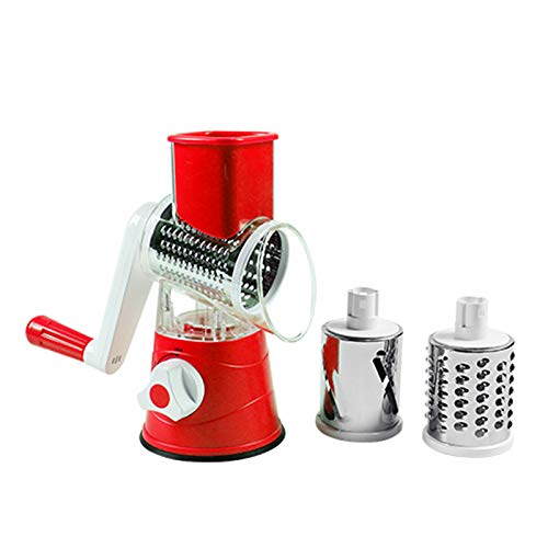 Manuelle Gemüseschneider Gemüsehobel 3 in 1 Multi-Funktions Trommelreibe Veggie Chopper Rotary Drum Reibe Trommelreibe Käsemühle Mit 3 Edelstahl Schneidtrommeln (Rot) von CABINA HOME