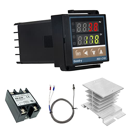 PID Digital Temperaturregler REX-C100, 0 ℃ ~ 1300 ℃ AC Intelligente Temperaturregler Kits, Digital PID Thermostat mit SSR-40DA Halbleiterrelais, K-Typ Thermoelement und Kühlkörper PID Digital Temperaturregler REX-C100, 0 ℃ ~ 1300 ℃ AC Intelligente Temperaturregler Kits, Digital PID Thermostat mit SSR-40DA Halbleiterrelais, K-Typ Thermoelement und Kühlkörper von CABINA HOME
