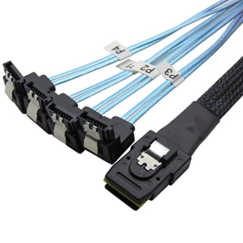 CableDeconn Mini SAS 36P SFF-8087 auf 4 SATA 7-Pin 90 Grad Target Festplatten-Datenkabel blau 0,5 m von CableDeconn