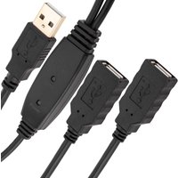 Usb 2.0-Verlängerungskabel mit Typ-A-Stecker auf 2 Typ-A-Buchsen 10 m mit Stromversorgung schwarz - Cablemarkt von CABLEMARKT