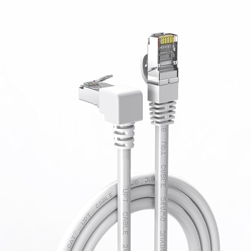 CABLEPELADO Netzwerkkabel, LAN-Kabel, Datenkabel, Gigabit-Kabel, RJ45-Kabel, geflochtenes Kabel, 1 x 90 Grad, Kategorie 5E, kompatibel mit PC, PS4, PS5, Xbox, Smart TV, Server, 3 m, Weiß von CABLEPELADO