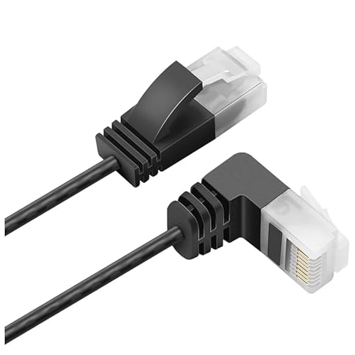 CABLEPELADO Netzwerkkabel, LAN-Kabel, Datenkabel, Gigabit-Kabel, RJ45-Kabel, geflochtenes Kabel, 1 x 90 Grad, Kategorie 5E, kompatibel mit PC, PS4, PS5, Xbox, Smart TV, Server, 1 m, Schwarz von CABLEPELADO