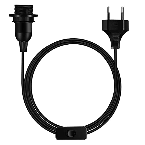 CABLEPELADO Lampenfassung E27 mit Schalter | Lampenadapter E27 | Sockel für Leuchtmittel E27 | Stecker + Ein/Aus-Schalter | Kabel 2 Meter | Fassung E27 | Schwarz von CABLEPELADO