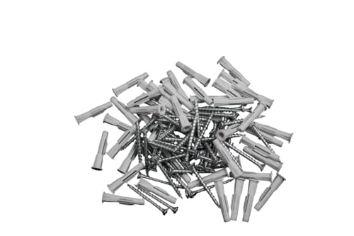 CABLEPELADO Packung mit 100 Stück (50 Dübel und 50 Schrauben) – sichere Befestigung für Beton, Ziegel und Stein – aus Nylon mit verzinkten Schrauben – Installation mit Schraubendreher oder Schlag von CABLEPELADO