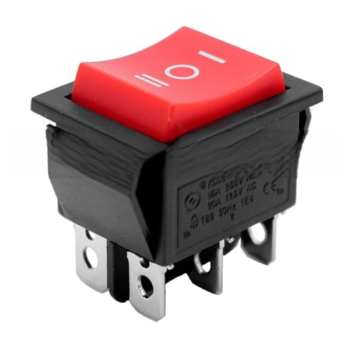 AutoZOCO Wippschalter, 3-Wege-Schalter, 6-Wege-Schalter, 6-poliger Schalter, 6 Klemmen, Ein-/Ausschalter, DPDT, 16 A, 250 VAC, 20 A, 125 V, Rot, ohne Licht von CABLEPELADO
