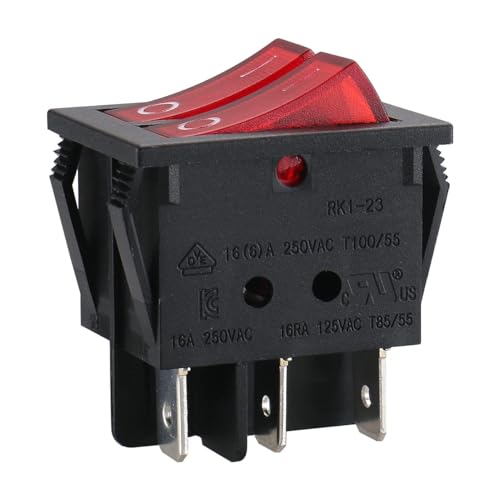 CABLEPELADO Doppelwippschalter, 2-Wege-Schalter, 6-Wege-Schalter, 6-poliger Schalter, 6 Klemmen, Ein-/Ausschalter, SPST-Schalter, 16 A, 250 VAC, 20 A, 125 V, Rot, ohne Licht CABLEPELADO Doppelwippschalter, 2-Wege-Schalter, 6-Wege-Schalter, 6-poliger Schalter, 6 Klemmen, Ein-/Ausschalter, SPST-Schalter, 16 A, 250 VAC, 20 A, 125 V, Rot, ohne Licht von CABLEPELADO
