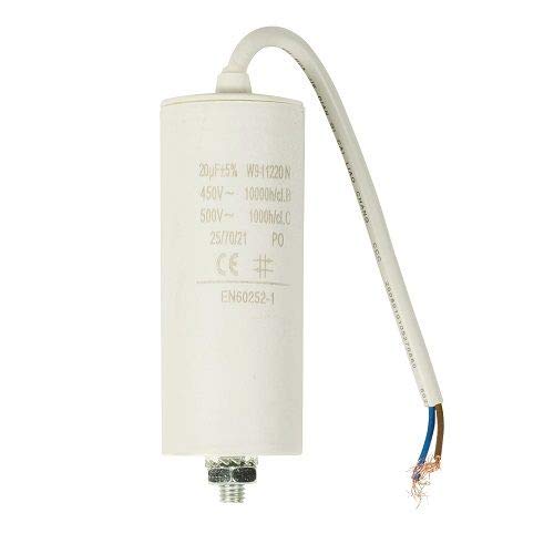 CABLEPELADO Elektrostarterkondensator 20.0 µF 450 VAC runder Polypropylenkondensator mit weißem Kabel von CABLEPELADO
