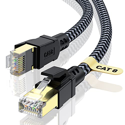 CABNEER Cat 8 Ethernet Kabel 2M, 40Gbps Netzwerkkabel Hochgeschwindigkeits 2000MHz Ethernet Kabel, Gigabit RJ45 Nylon Geflochtener LAN Kabel, Patchkabel für PS5/4 Router Modem CABNEER Cat 8 Ethernet Kabel 2M, 40Gbps Netzwerkkabel Hochgeschwindigkeits 2000MHz Ethernet Kabel, Gigabit RJ45 Nylon Geflochtener LAN Kabel, Patchkabel für PS5/4 Router Modem von CABNEER