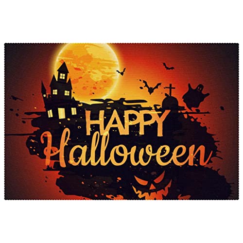 Halloween-Hintergrund-Tischsets, 4er-Set, widerstandsfähig, waschbar, Tischset für Zuhause, Restaurant, 45 x 30 cm von CABOBE