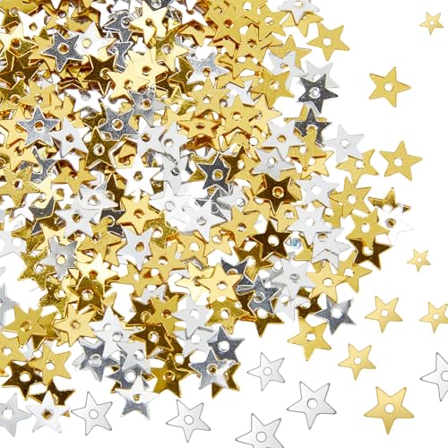 CABODYALS 100g Kleine Gold Silberne Stern Pailletten Glitzernde Lose Pailletten Konfetti Metallfolie Mit Loch Stickerei Splitters Zum Nähen von Schmuck Party Und Hochzeitsdekorationen DIY Bastelarbeit von CABODYALS