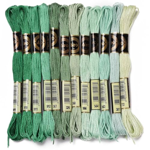 CABODYALS 12 Strang 105 Yards 6 Fädig Buntes Stickgarn Grüner Farbverlauf Crewel Freundschaftsarmband Schnur Kreuzstich Garn Garnfaden Massenware Zum Nähen von Hand Schmuck Handarbeiten Stricken von CABODYALS