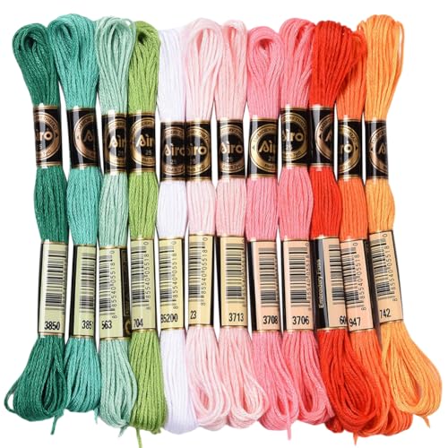 CABODYALS 12 Strang 96m Stickgarn Buntes 6 Stränge Grün Rot Orange Kreuzstichgarn Freundschaftsarmbandfäden Handarbeitfaden Kreuzstichfade Zur Schmuckherstellung Armbandstricken Nähen Bastelbedarf von CABODYALS
