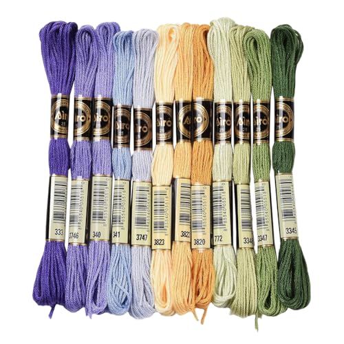 CABODYALS 12 Strang 96m 6 Stränge Anchor Buntes Stickgarn Kreuzstichgarn Lila Grün Gelbes Faden Sticken Freundschaftsarmband Kreuzstichfaden Sticktwist Stickgarn für Armbandher Basteln Häkeln Kleidung von CABODYALS