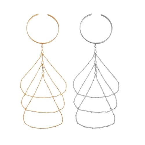 CABODYALS 2 Stück Silber Gold Armreif Mit Quaste Oberarm Mehrlagige Armreif Armbänder Glitzer Boho Offene Spule Glänzender Sommer Metall Armschmuck Für Damen Partykleider Kostüme Outfits Clubs von CABODYALS
