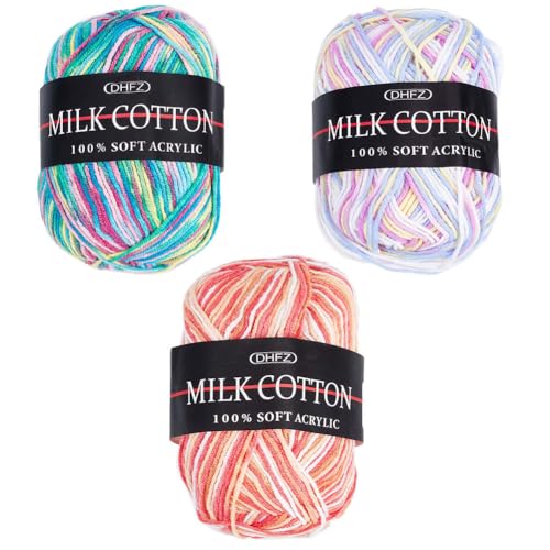 CABODYALS 3 Rolle 390 m Buntes Häkelgarn Baumwollwolle Strickgarn 3 Fädig Weben Regenbogen Farbverlauf Weiches Acrylgarn Stränge Großpackung Zum Basteln Schals Decken Häkeln Stricken Für Anfänger Und von CABODYALS